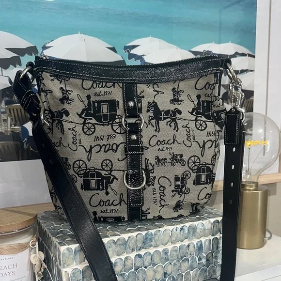 Coach black Monogram Black and Gray Crossbody Bag - Picture 1 of 9
